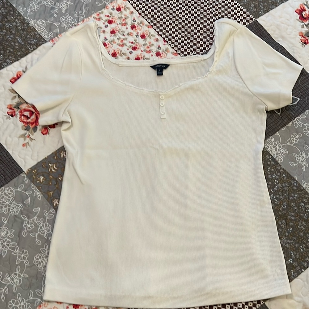 Nautica knit white short sleeve top size L